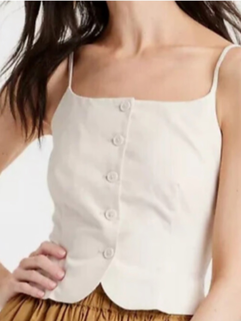Clean Girl Aesthetic NWT A New Day Cream Spaghetti Strap button top Med